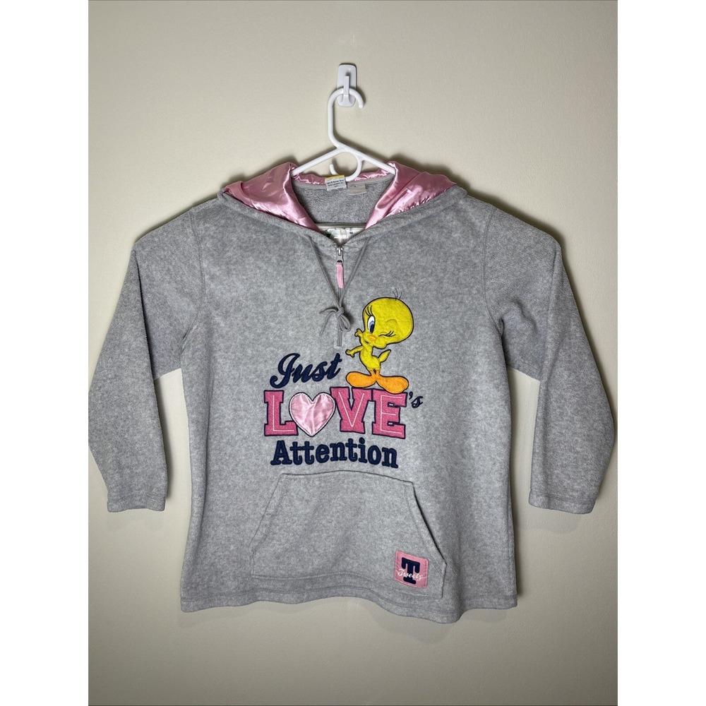 Vintage Looney Tunes Woman Plus Size 2X Hooded Fleece Jacket 1/4 Zip Tweety Bird